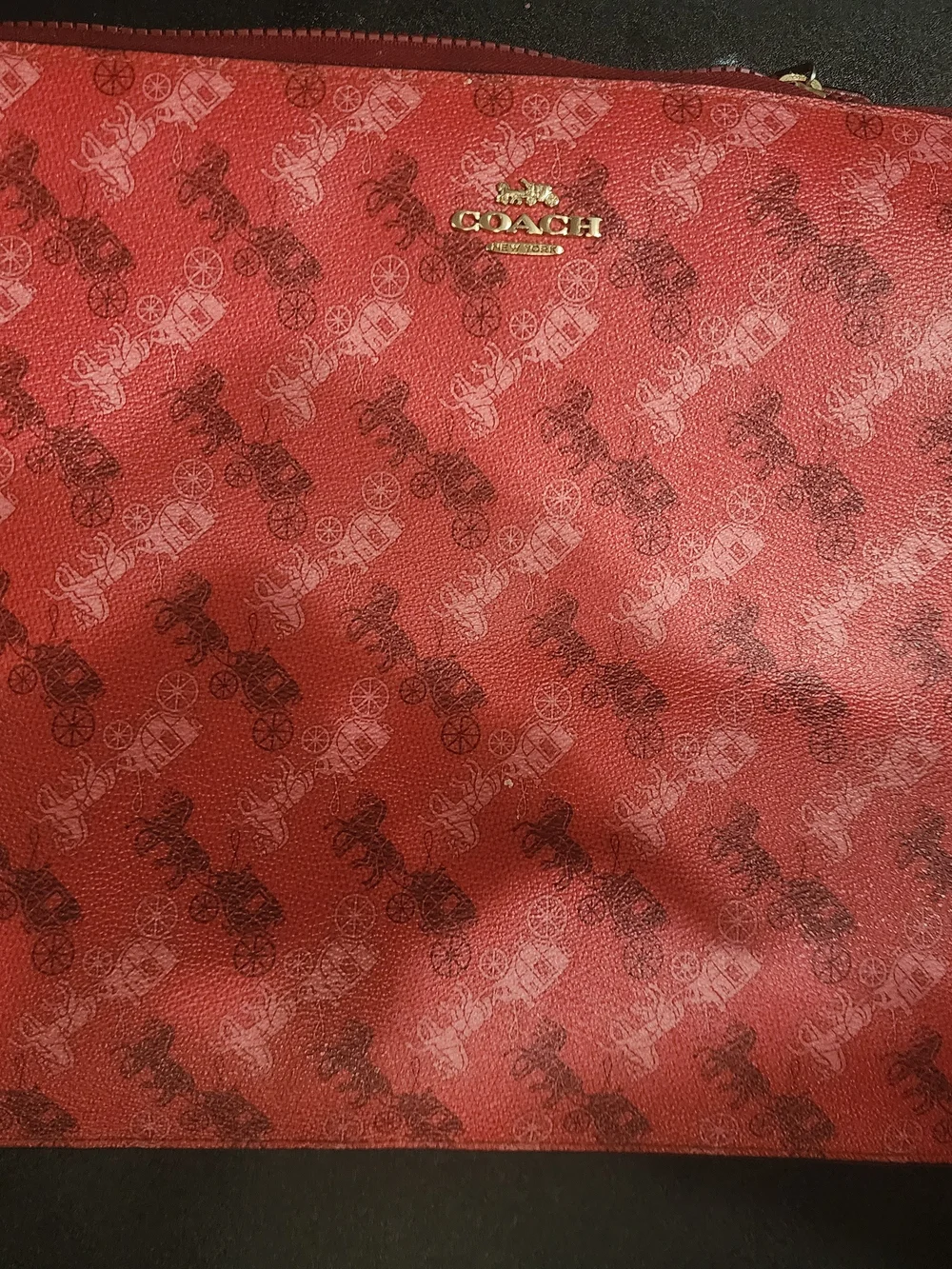 COACH Red Signature Carriage Print Laptop Bag - Picture 1 of 10